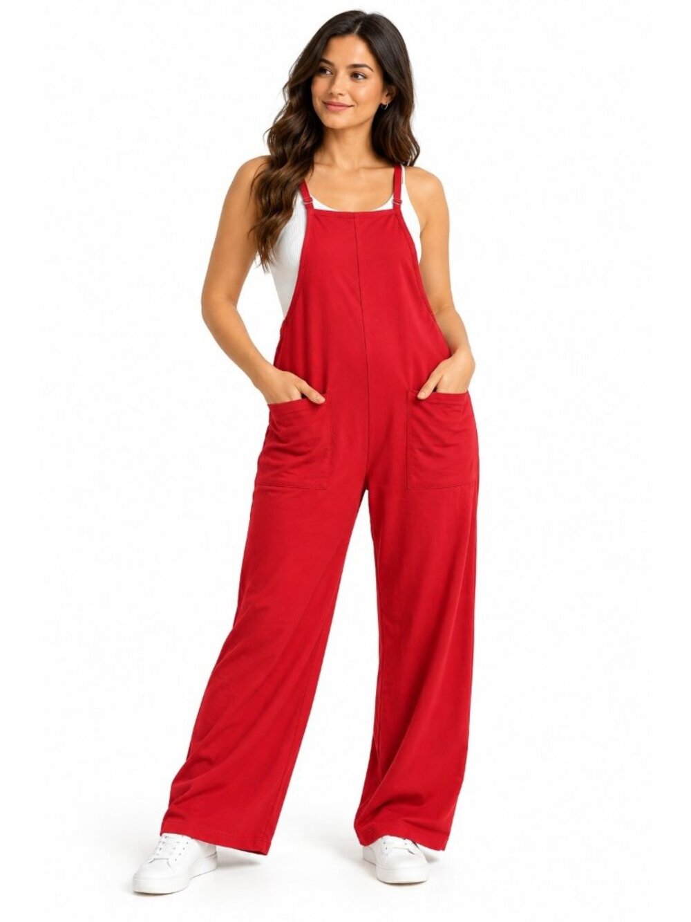 Overall Jumpsuit Sleeveless Bib Front Women’s Sz Med Wide Leg Adjustable Strap
